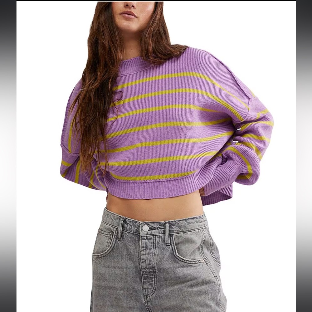 EASY STREET STRIPE CROP PULLOVER SWEATER